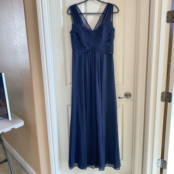 Lauren Ralph Lauren Evening Navy Blue Sheer Crossover Maxi Dress Womens Size 8 - Picture 2 of 8